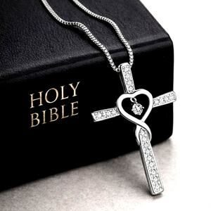 925 Silver Necklace w/ CZ Infinity Heart Cross Women's Valentine's Birthday Gift